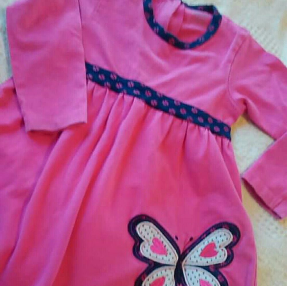 3 T long sleeved cotton dress, Pink blue butterfly